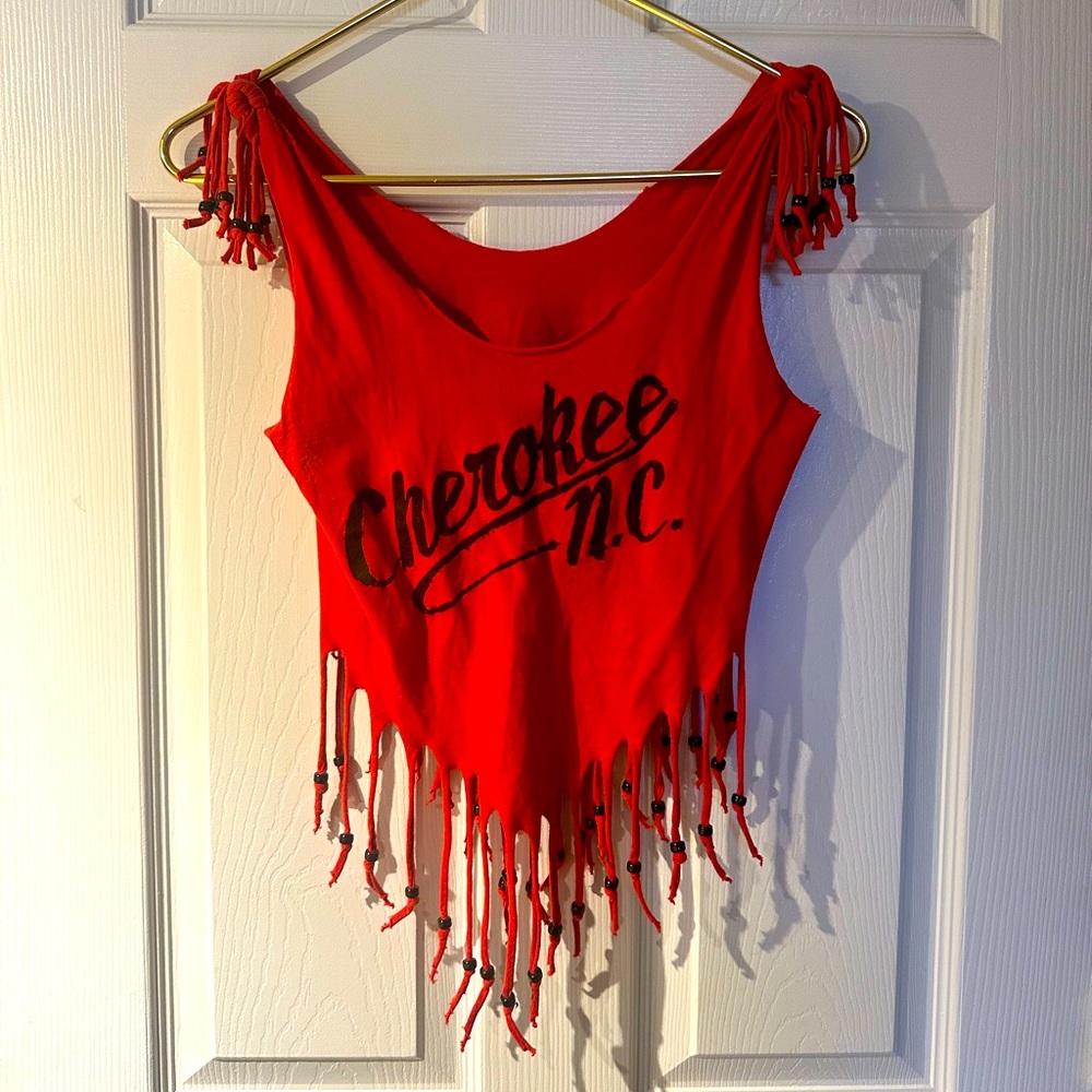 Hand-made DIY Cherokee, NC fringe crop-top, fits like a S/M